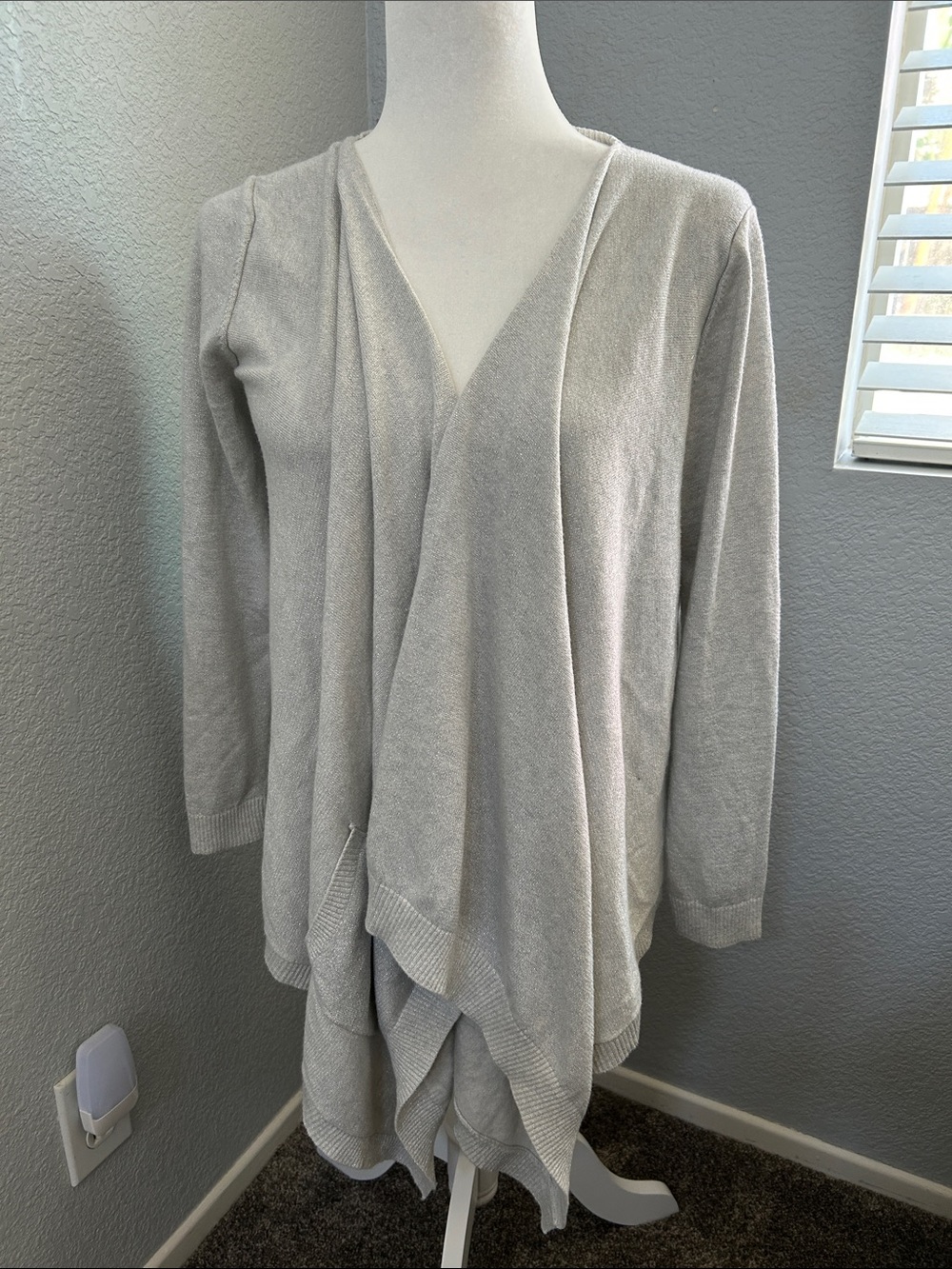 Banana Republic Sparkling Light Gray Draped Open-Front Cardigan